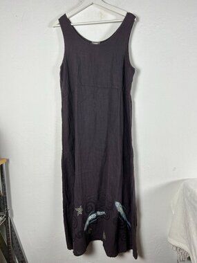 Blue Fish WomenBrown Sleeveless Midi Dress Fish Print Boho Casual Tank Sundress